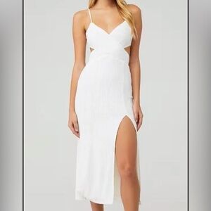 SAYLOR White Spaghetti-Strap Midi Dress with Side Slit